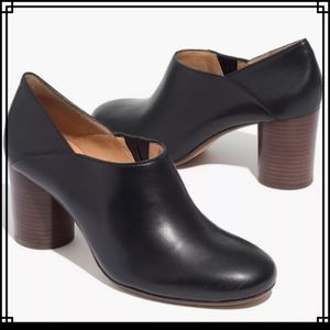 Madewell Rory Low Cut Black Leather Chunky Heel Ankle Boots Size 6